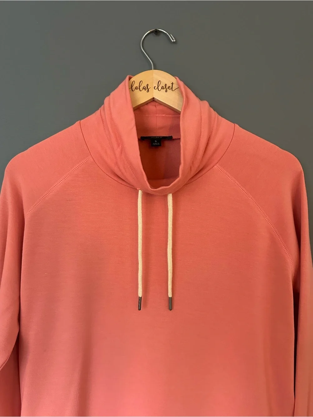 J. Crew Coral Cowl-Neck Pullover Sweater With Drawstring Neck Small NWOT